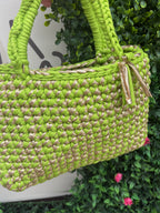 Sac crochet or/vert