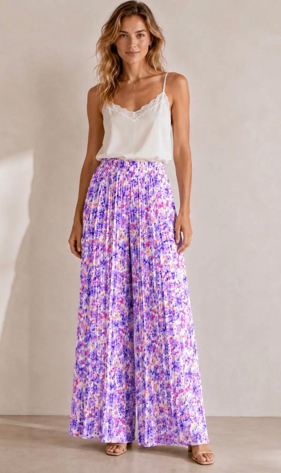 Pantalon plissé fleurs