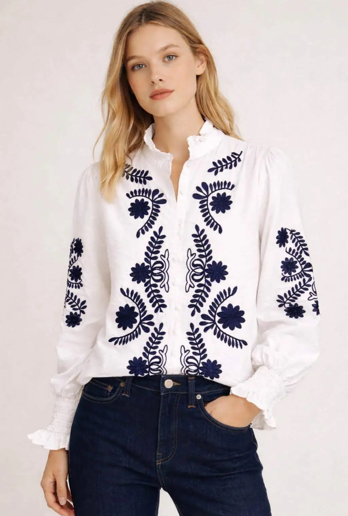 Chemisier brodé fleurs