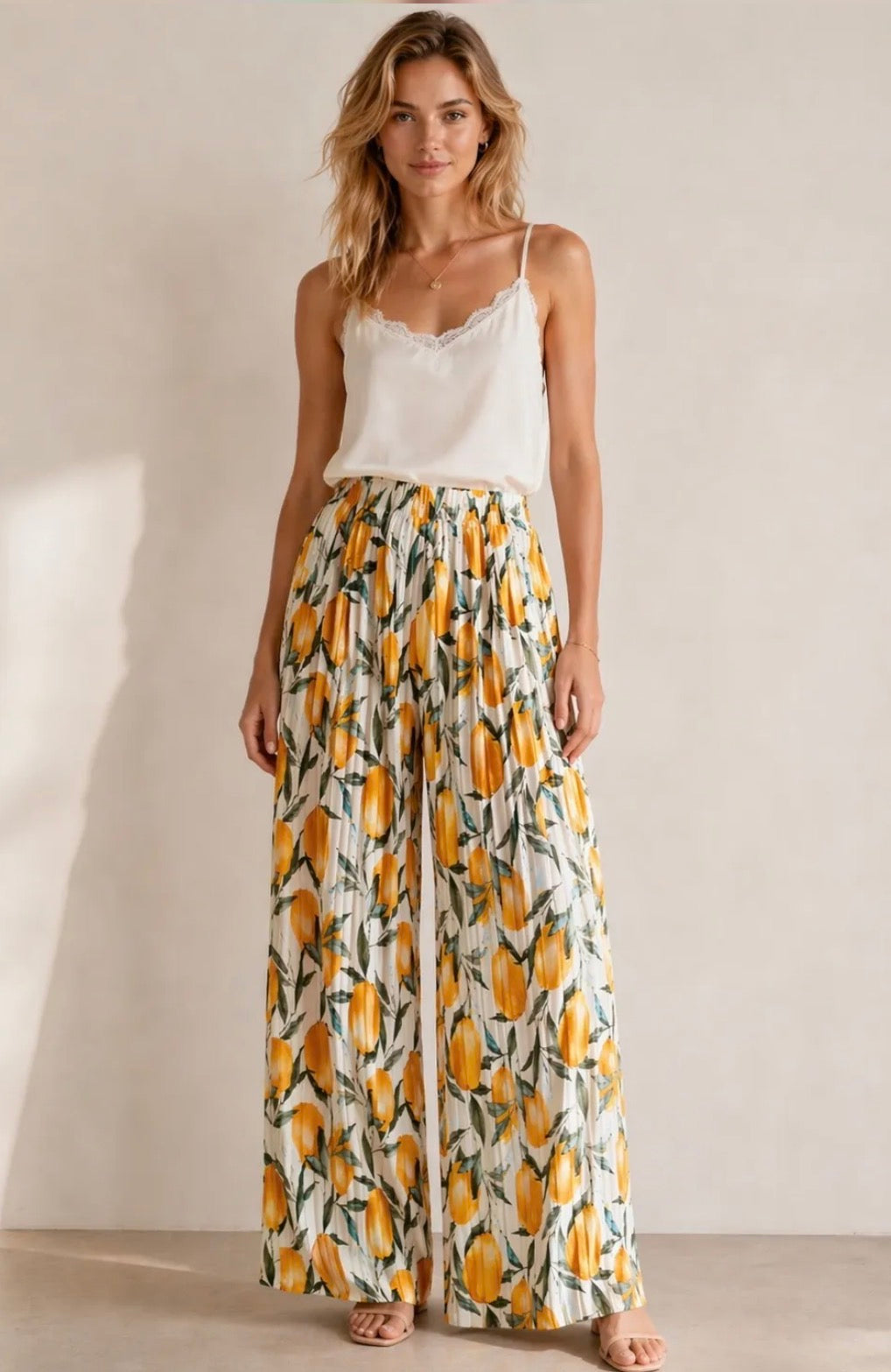 Pantalon plissé citron
