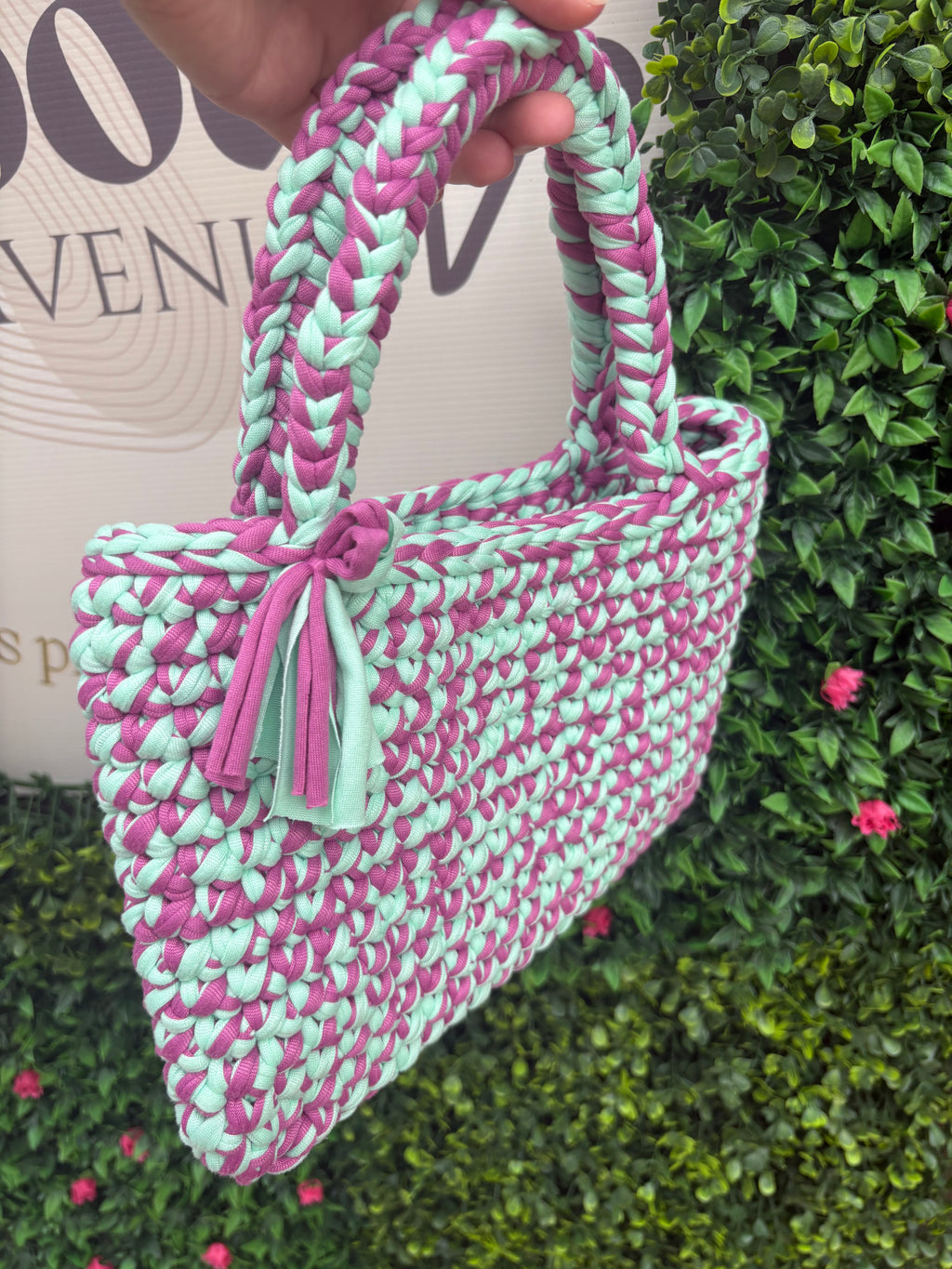 Sac crochet turquoise/violet