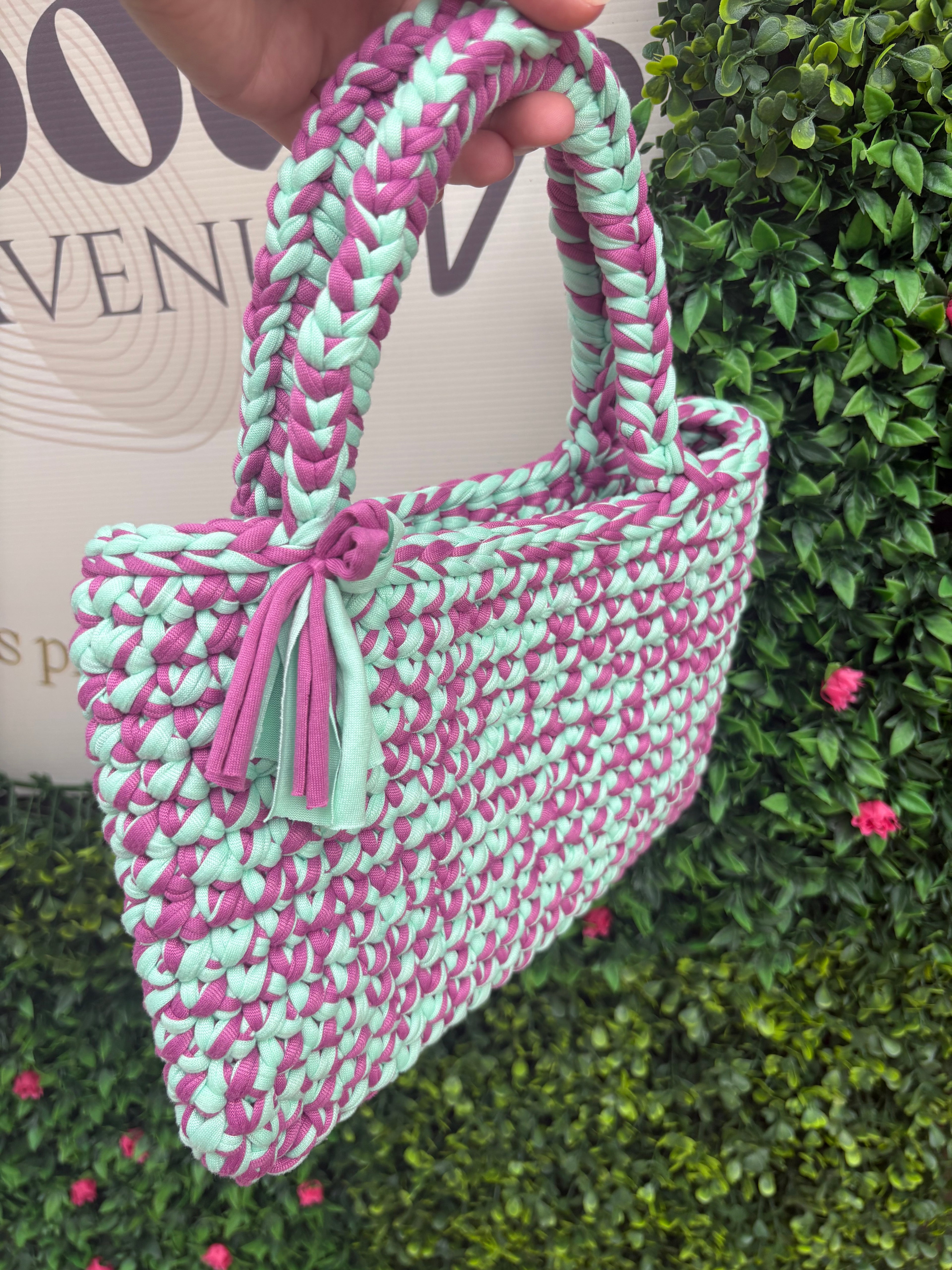 Sac crochet turquoise/violet
