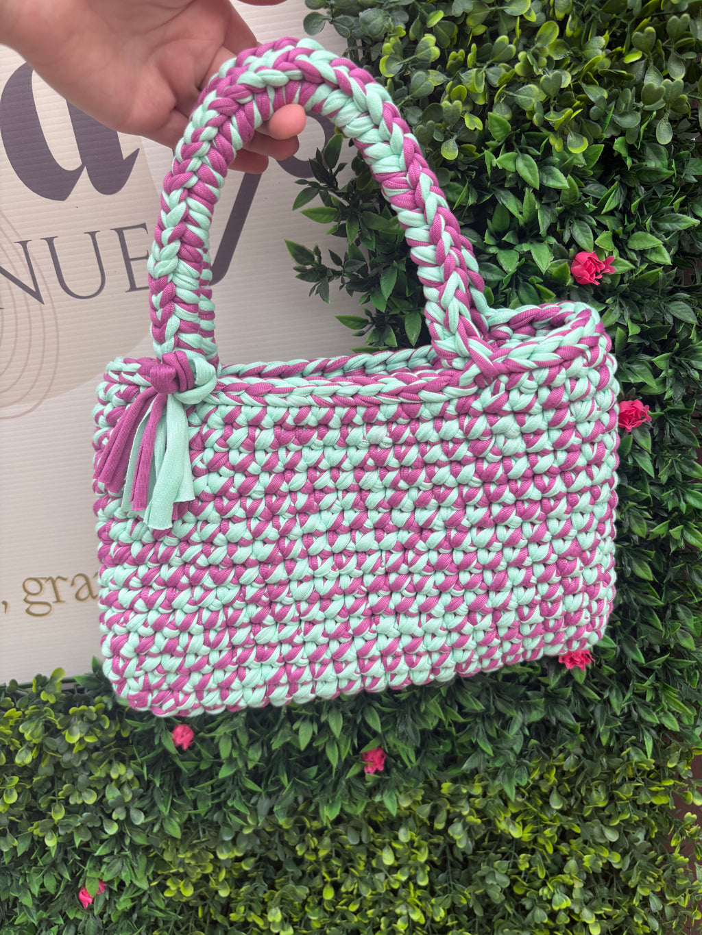 Sac crochet turquoise/violet