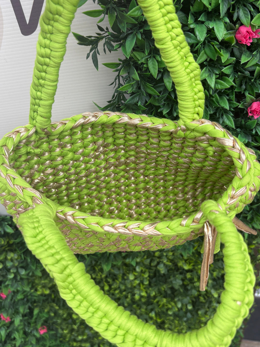 Sac crochet or/vert