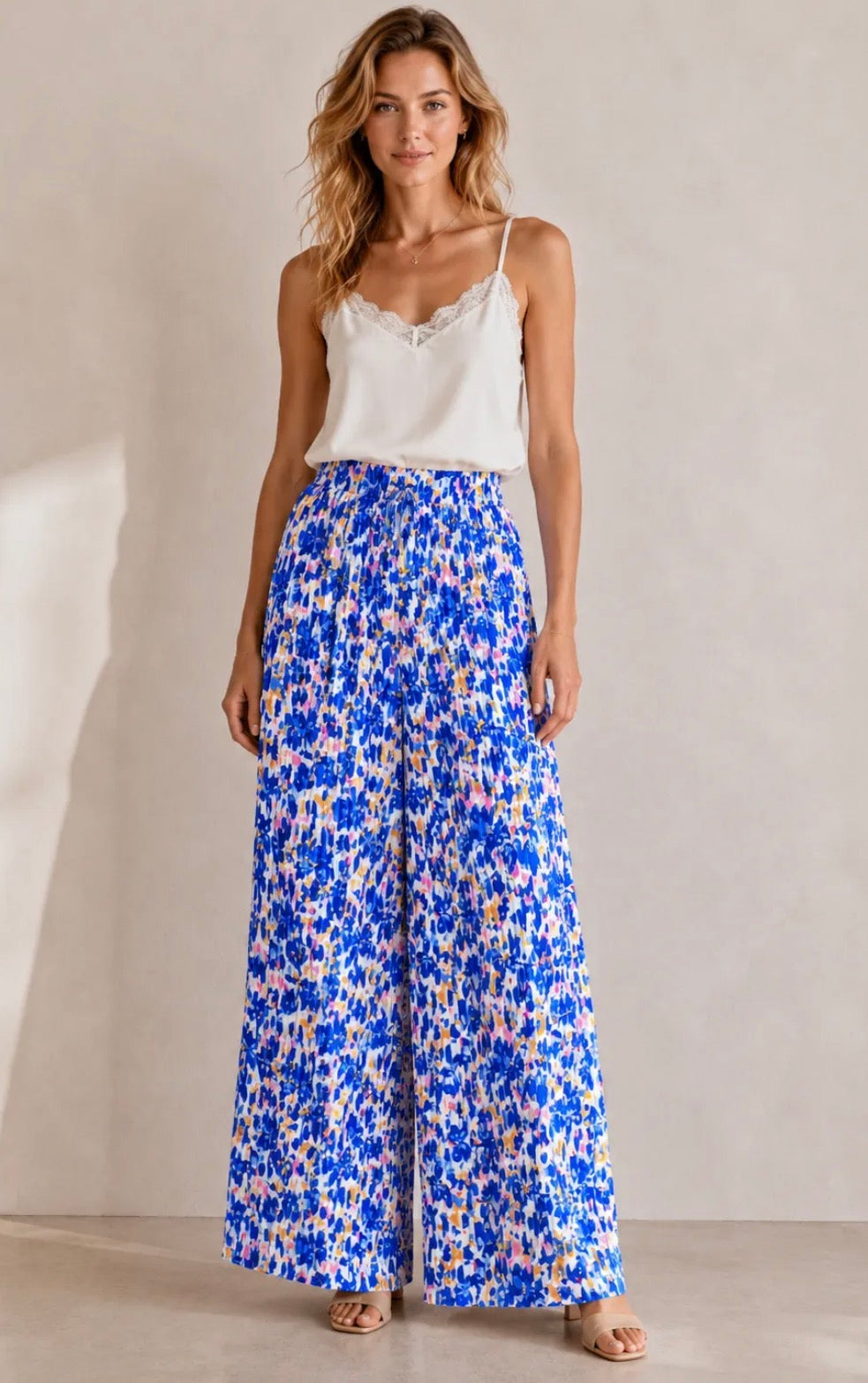 Pantalon plissé fleurs
