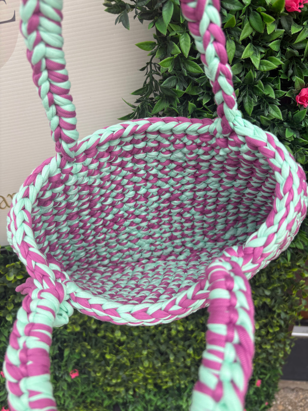 Sac crochet turquoise/violet