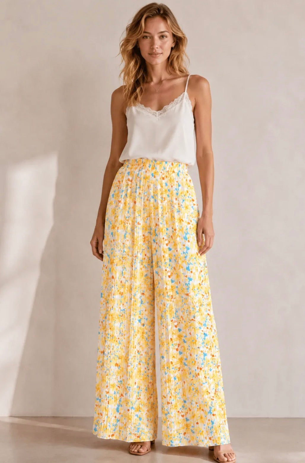 Pantalon plissé fleurs
