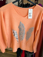 Pull feuilles strass 34-40