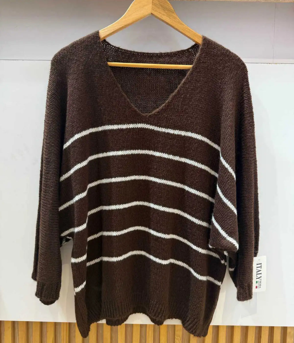 Pull col V rayures 38-46