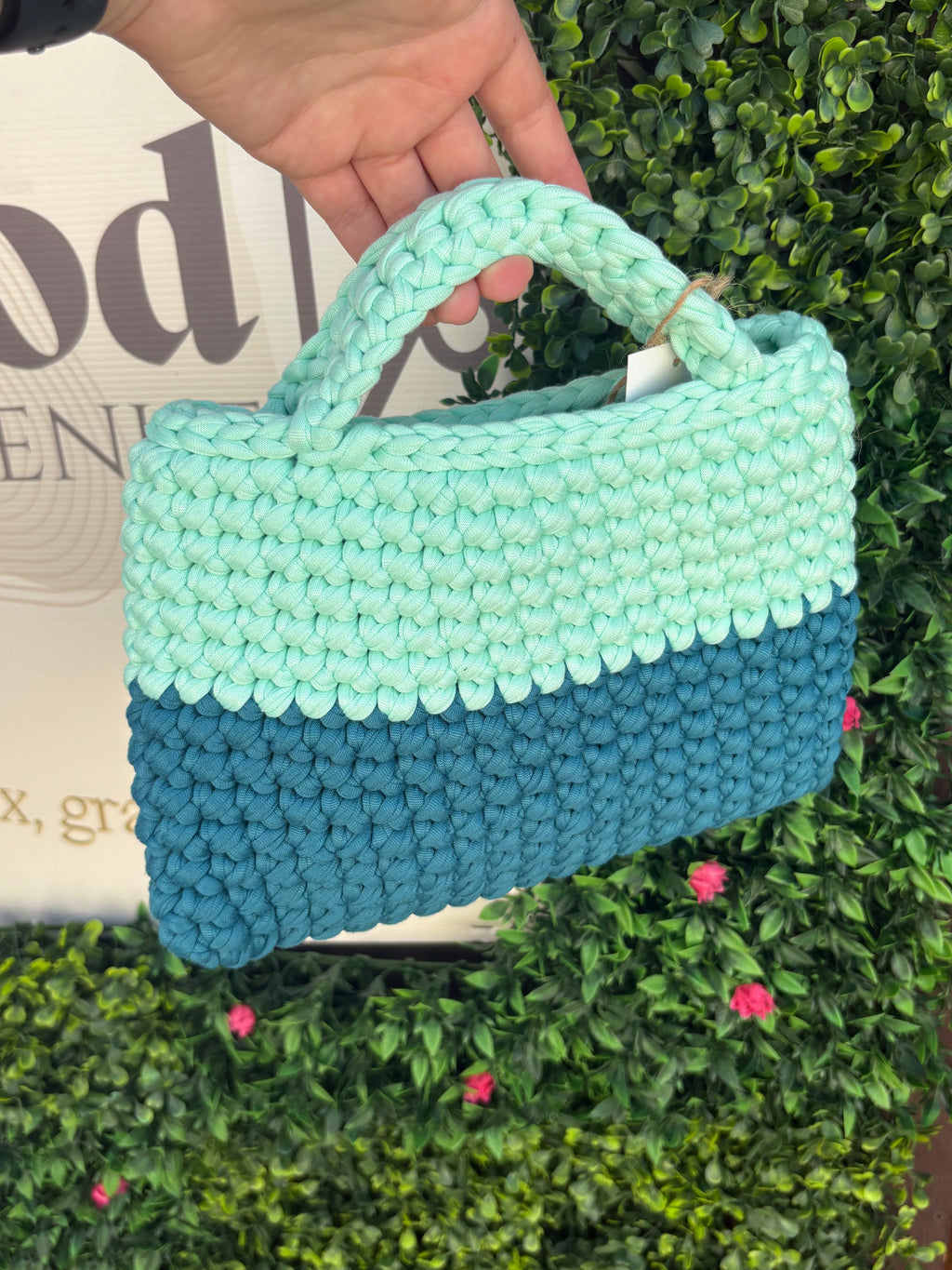 Sac crochet bleu