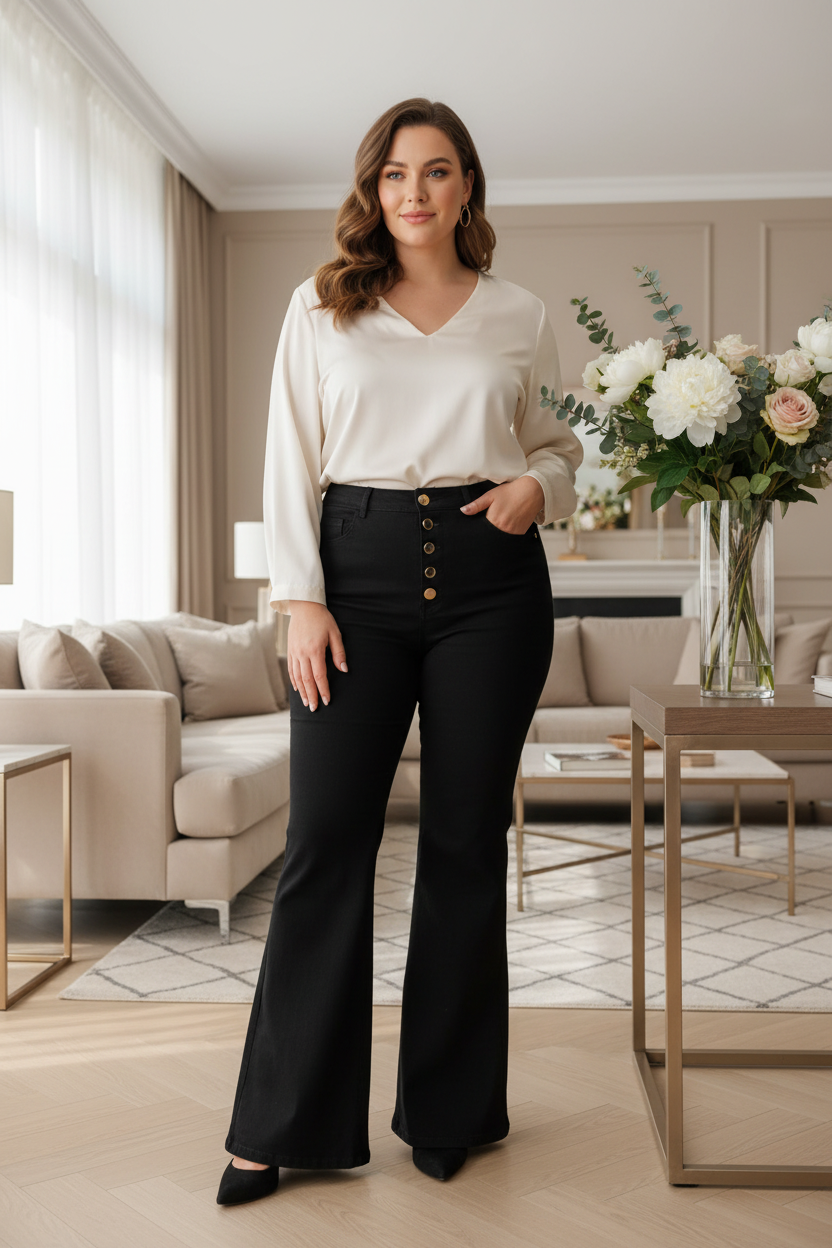 Pantalon noir – mannequin 3XL – salon beige