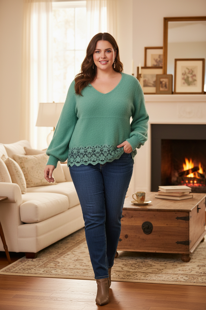 Pull vert menthe – mannequin 3XL – salon