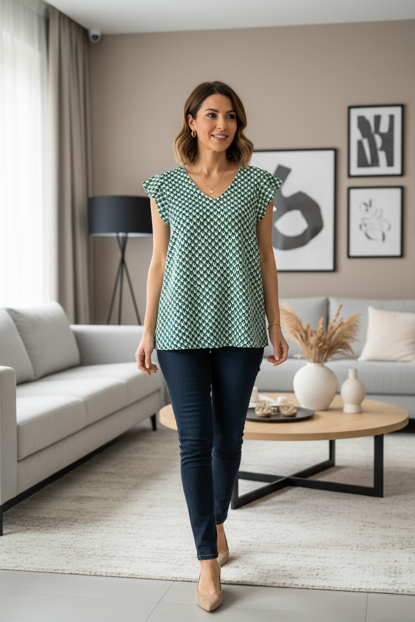 Top vert géométrique – 40/42 – salon moderne